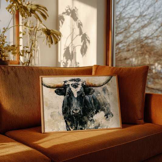 Ink Wash Longhorn Close-Up