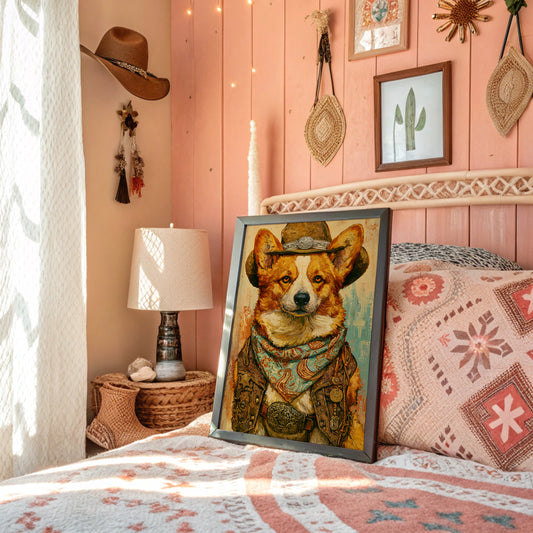 Cowboy Corgi — Impasto Western Dog Portrait