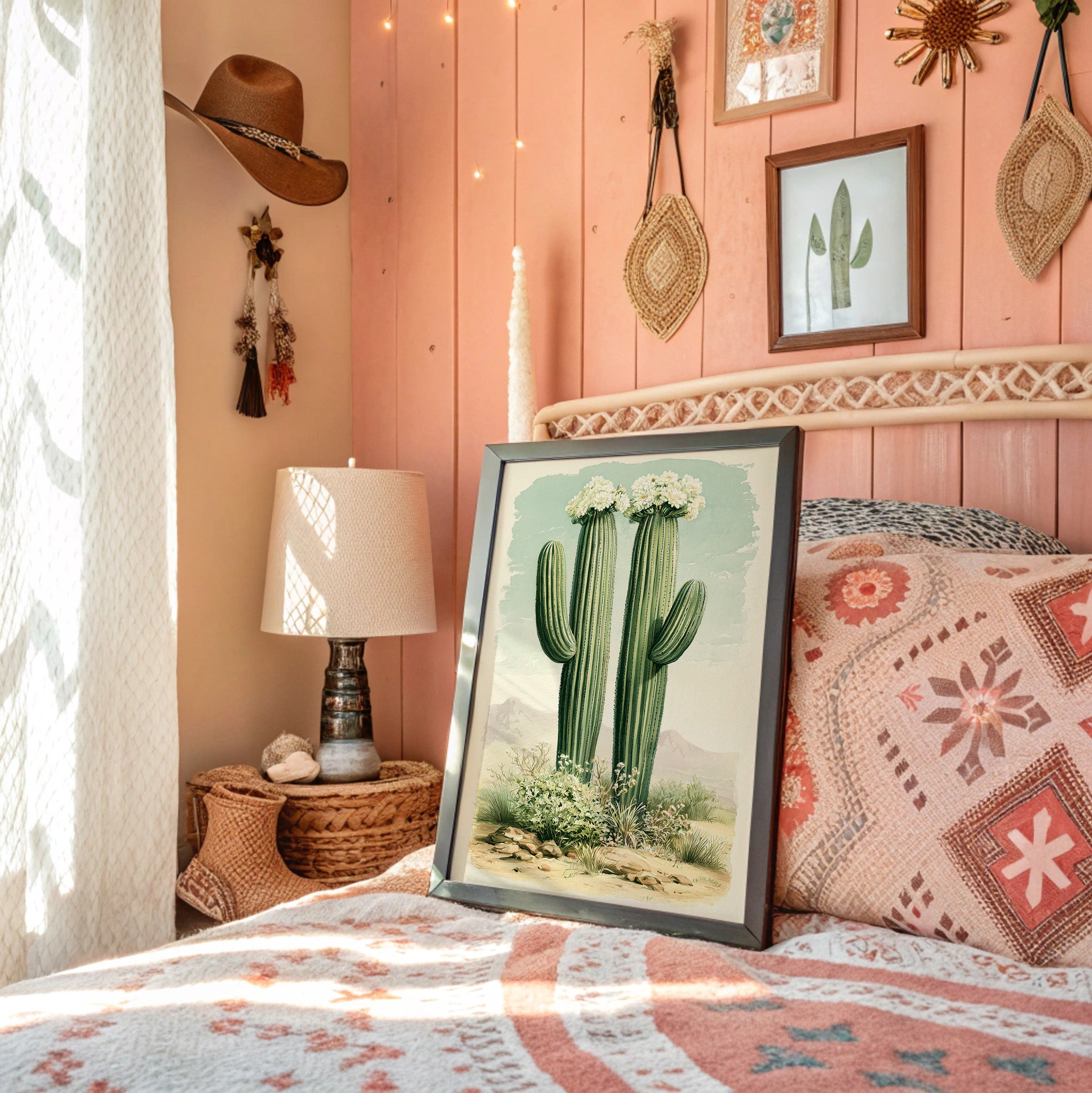 Twin Saguaros in Bloom
