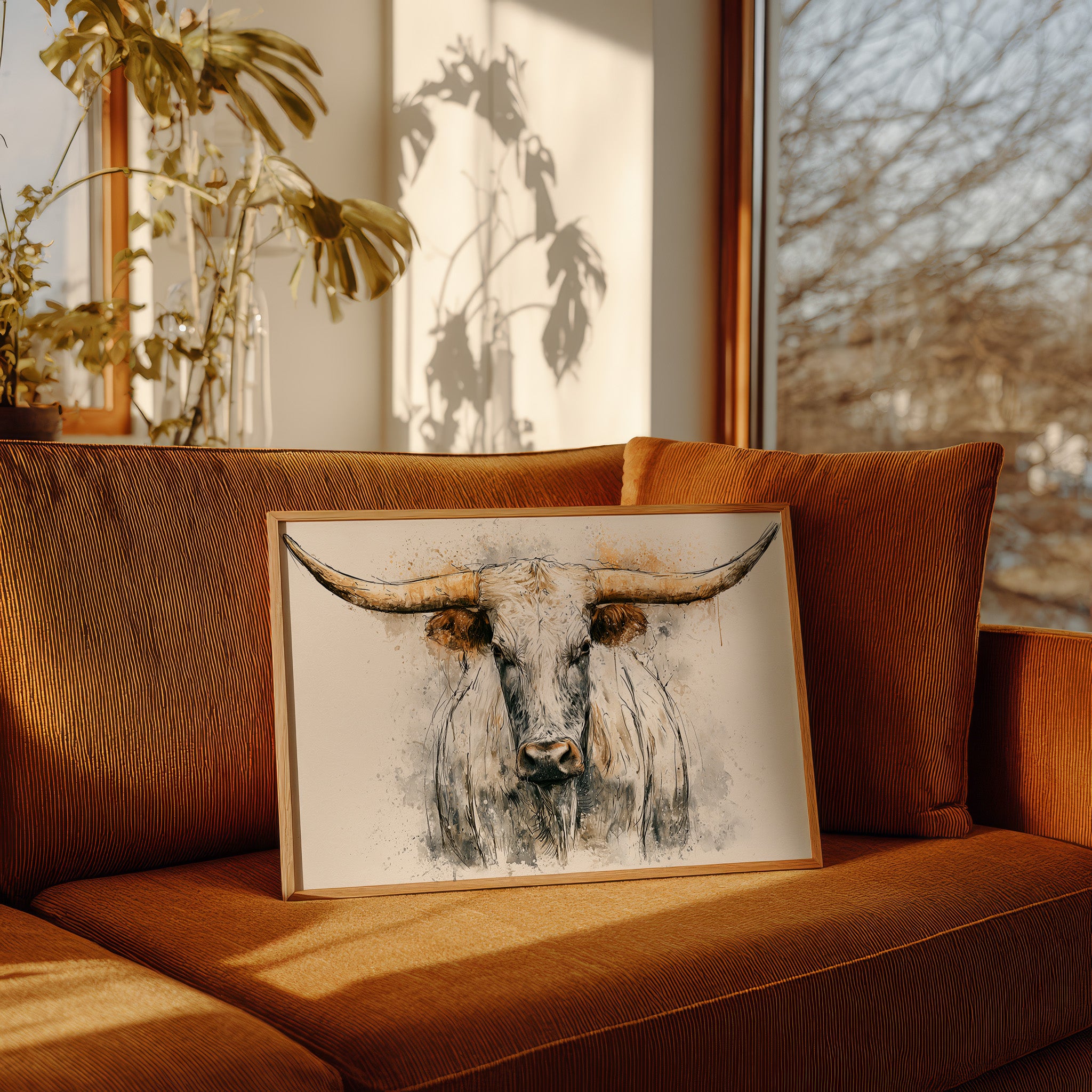 Longhorn in Ink and Wash