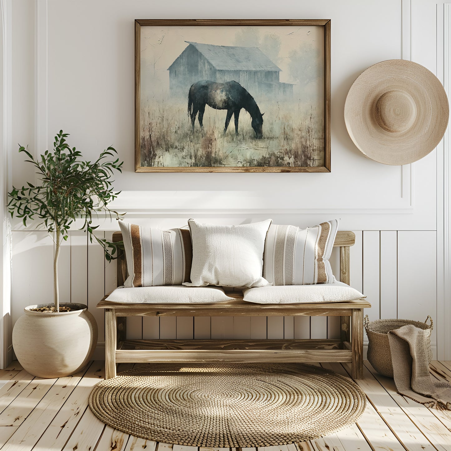 Grazing Horse, Foggy Farmstead