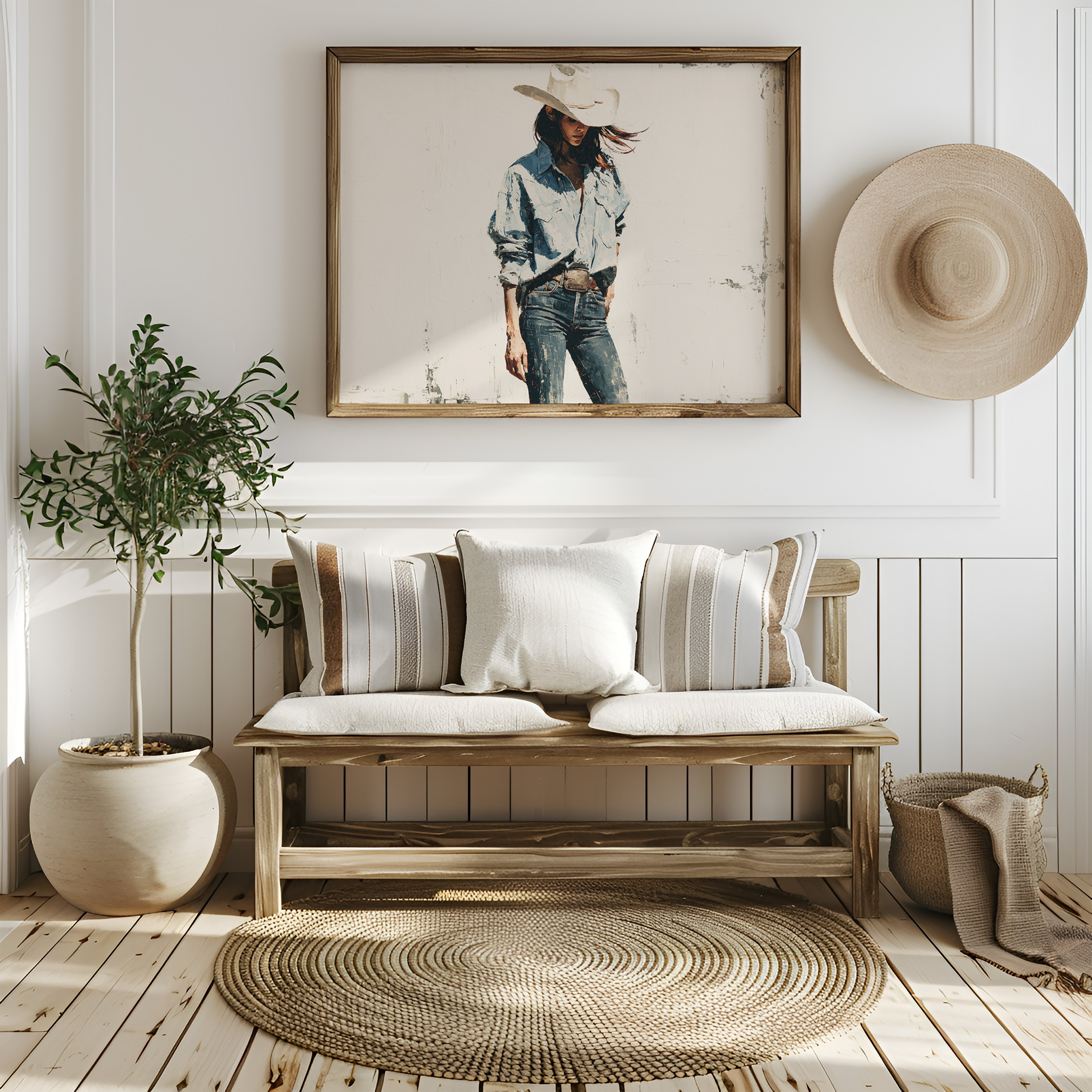 Denim Shirt, White Hat Stance