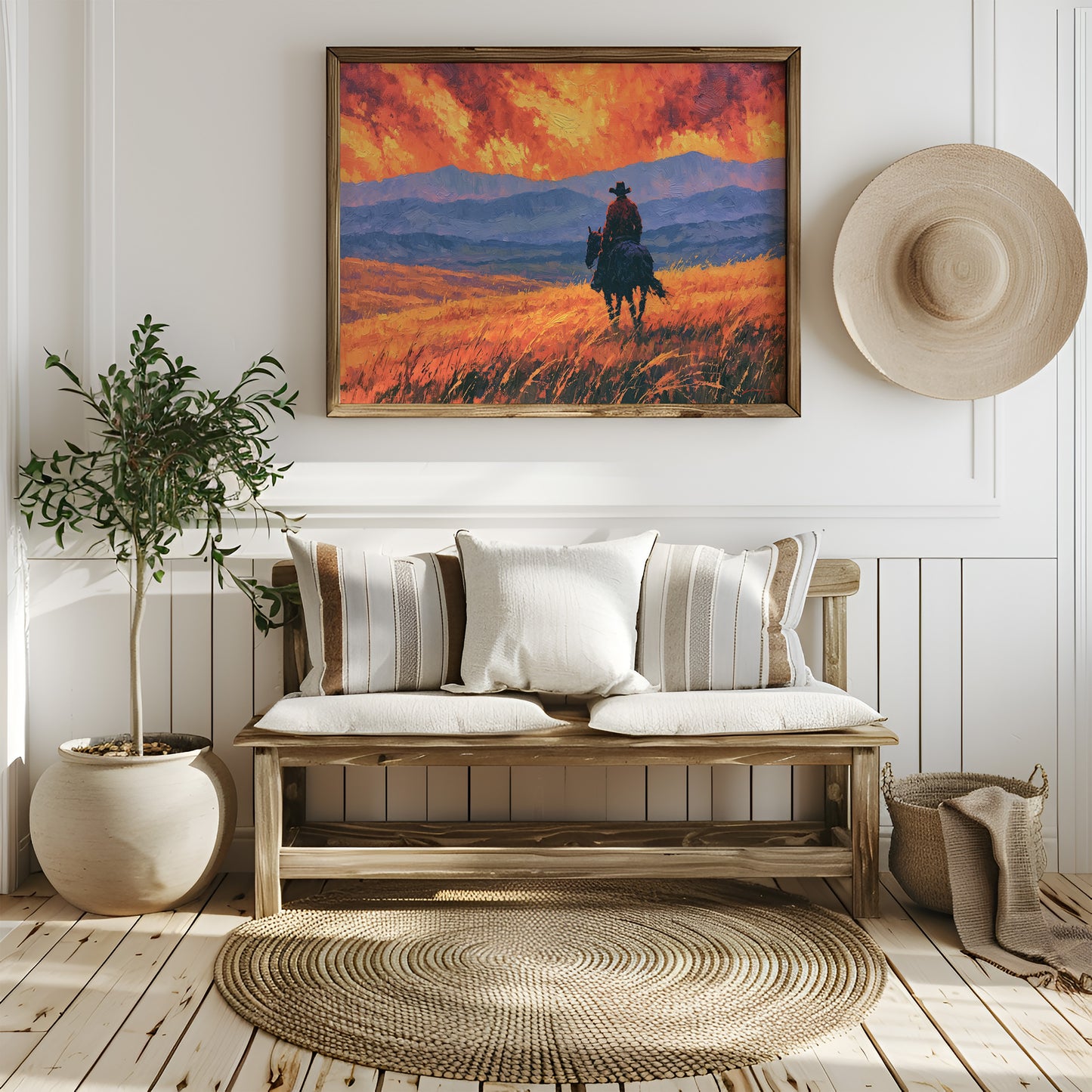 Cowboy Beneath the Crimson Sky