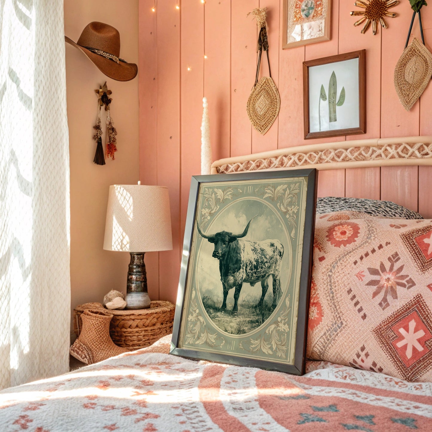 Longhorn in Antique Frame