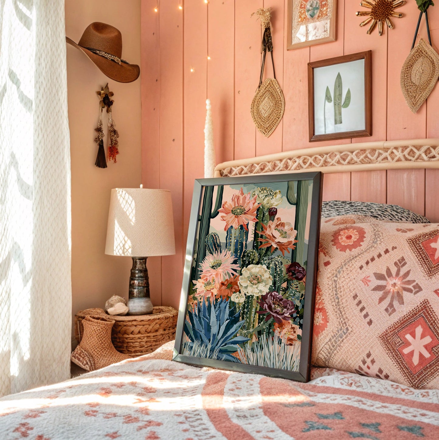 Blooming Oasis: Pink Cacti & Agave