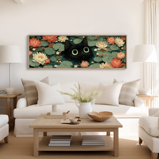Midnight Cat Among Lotus Blossoms