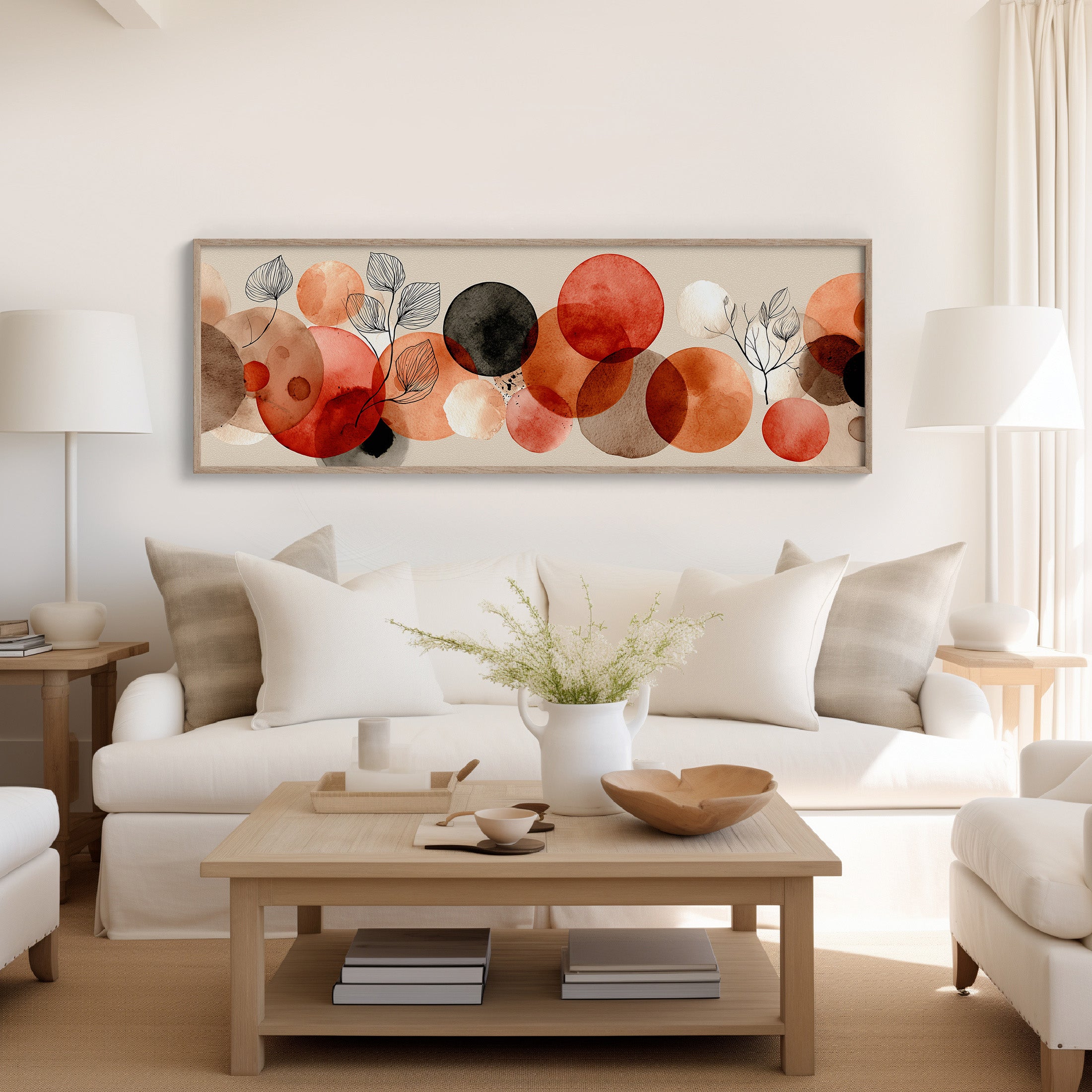 Terracotta Circles and Botanical Line Art
