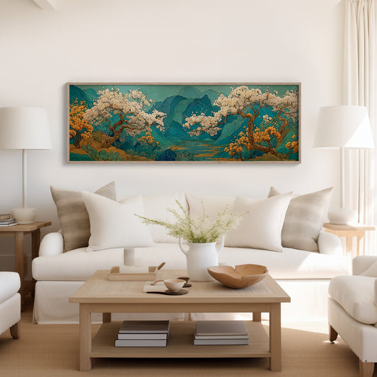 Cherry Blossoms Over Tranquil Mountain Lake