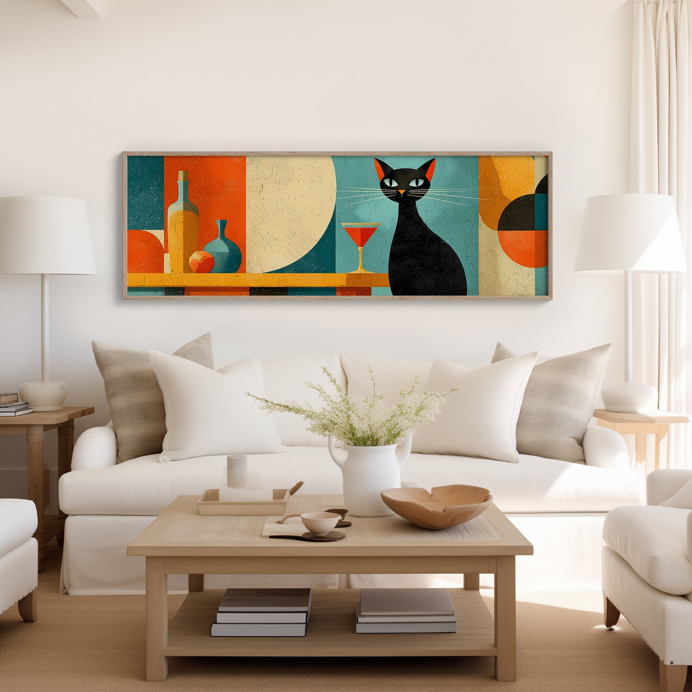 Mid Century Black Cat and Cocktail