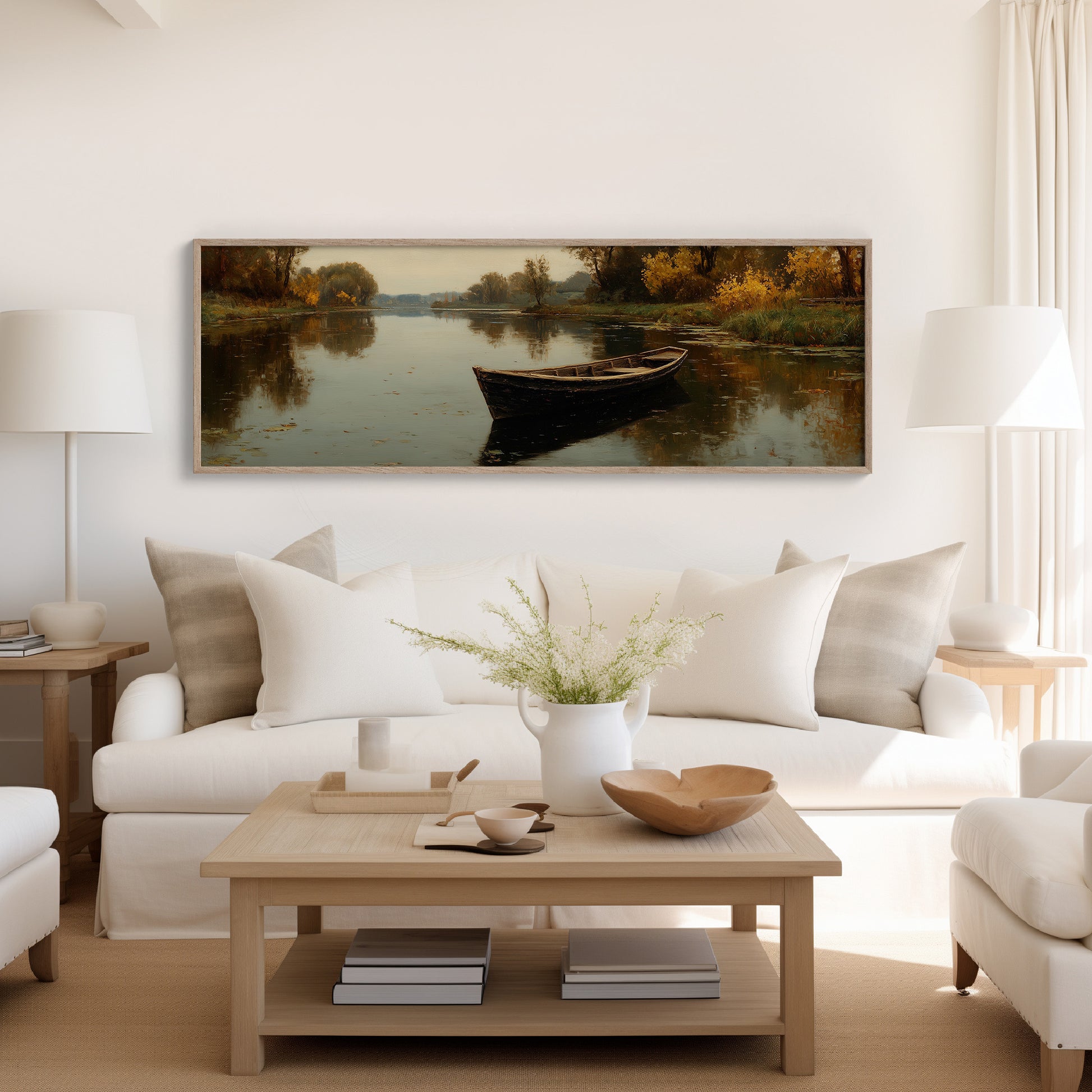 Quiet Boat on Autumn River