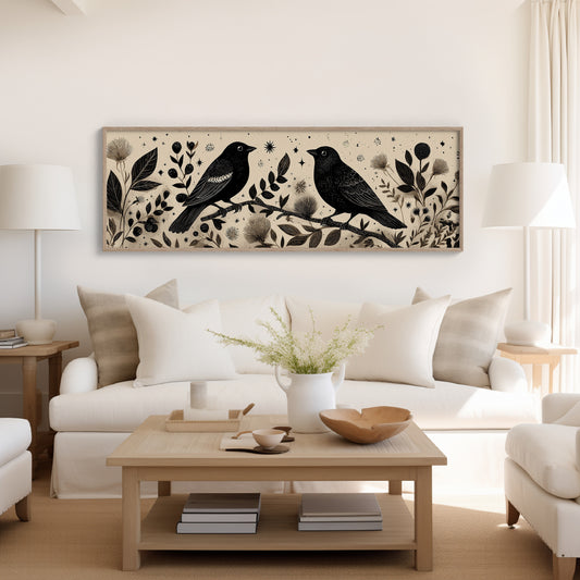 Midnight Birds Among Wildflowers