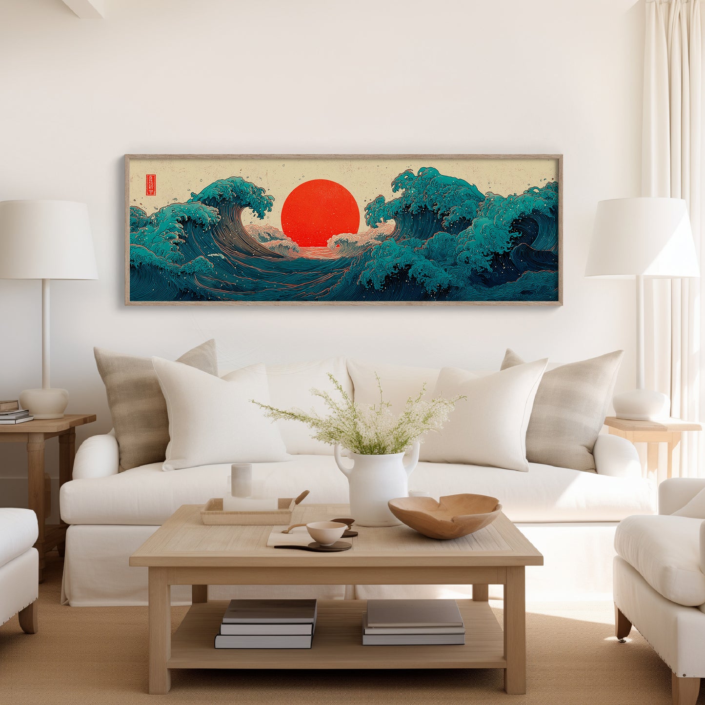 Crimson Sun Rising Over Ocean Waves