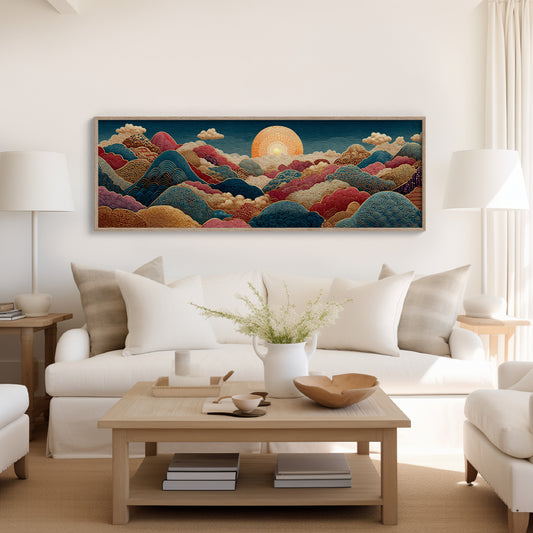 Ornate Sunrise Over Patterned Hills