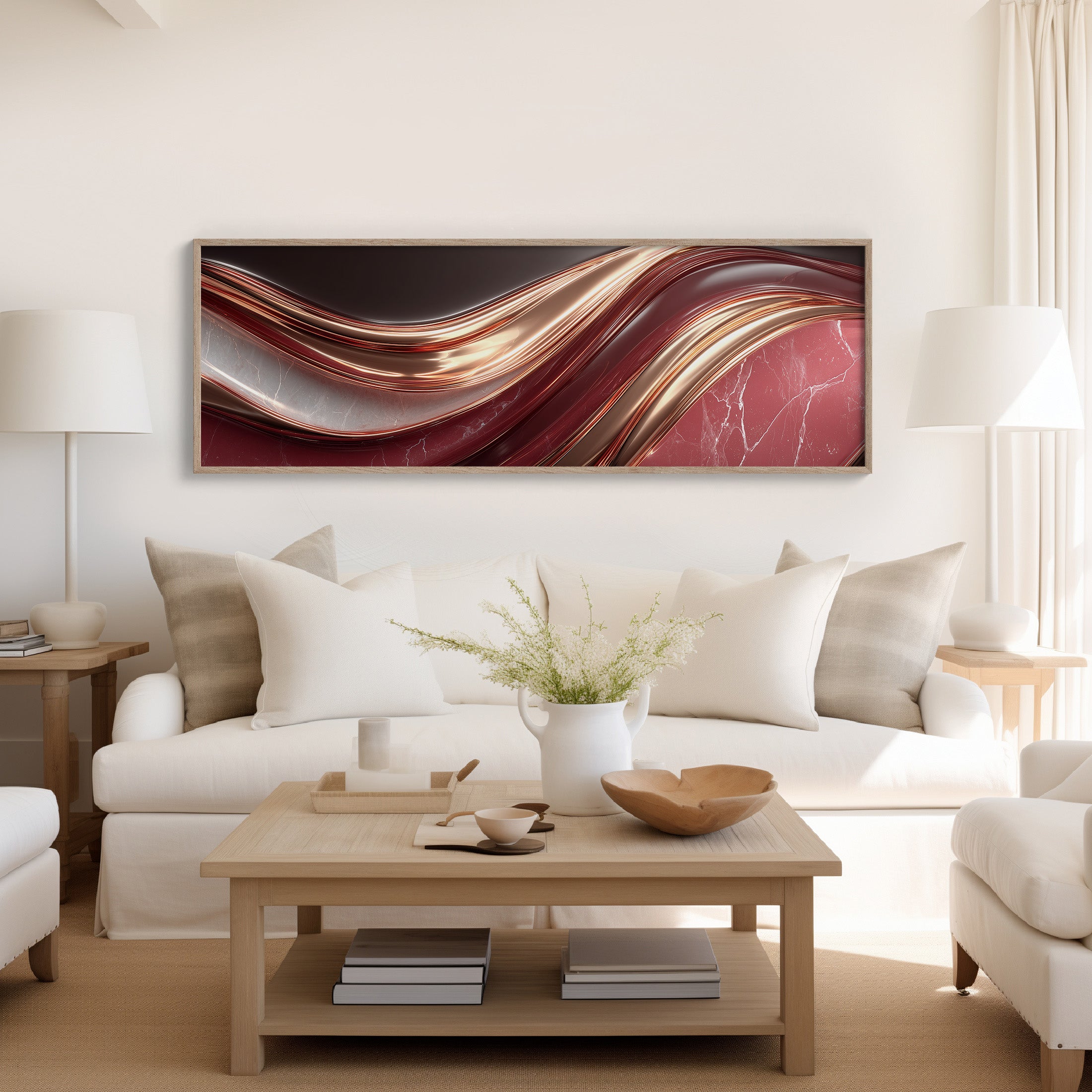 Flowing Copper Waves in Crimson Stone