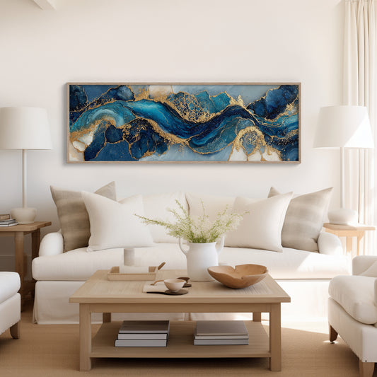 Blue And Gold Abstract Fluid Art