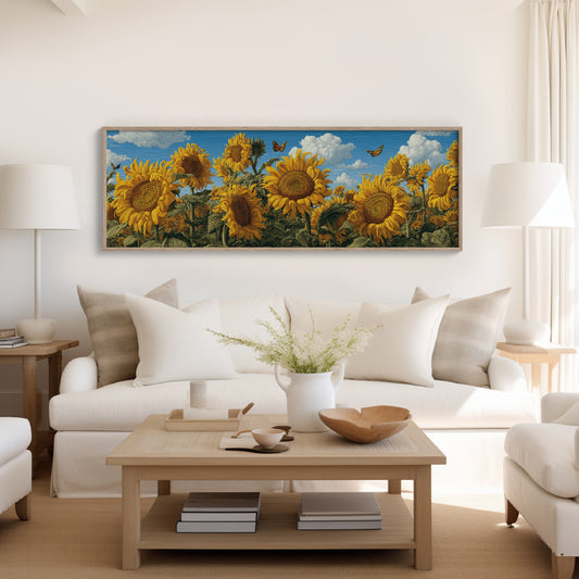 Sunflowers Beneath a Carved Sky