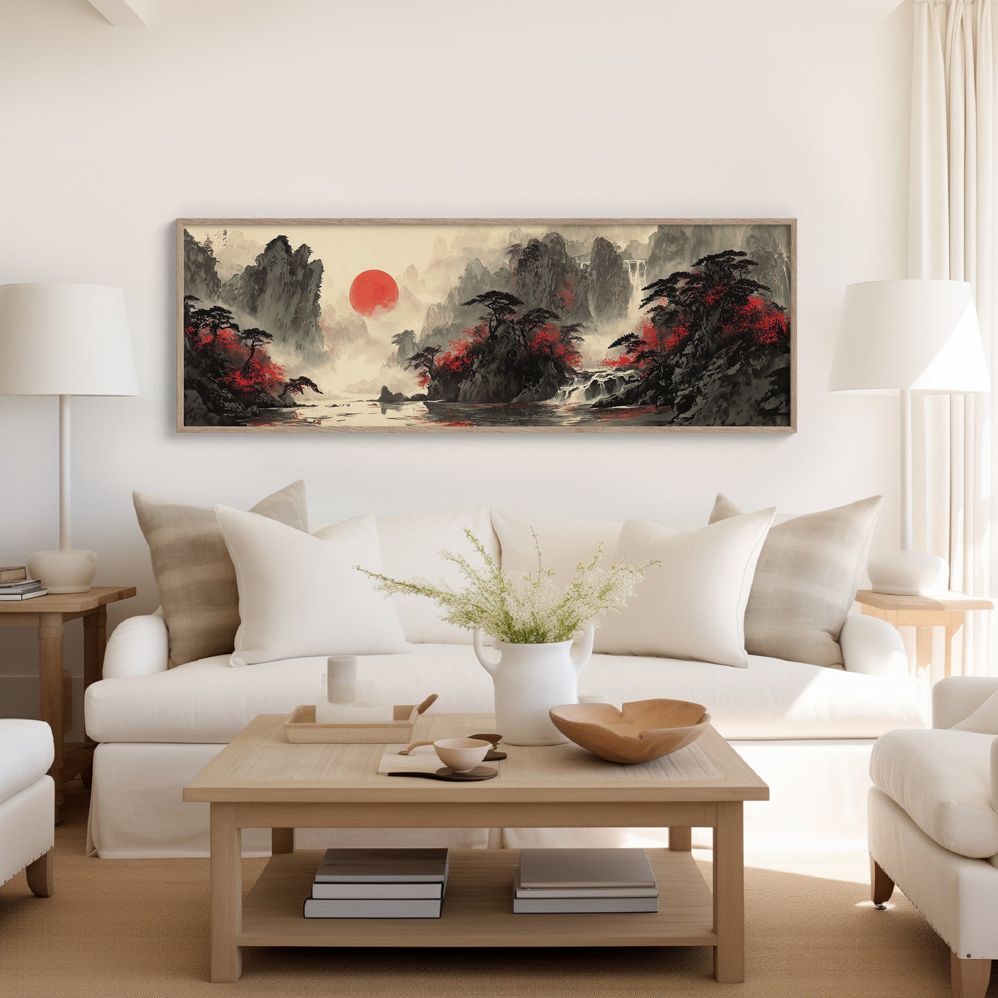 Crimson Trees Beneath a Rising Sun