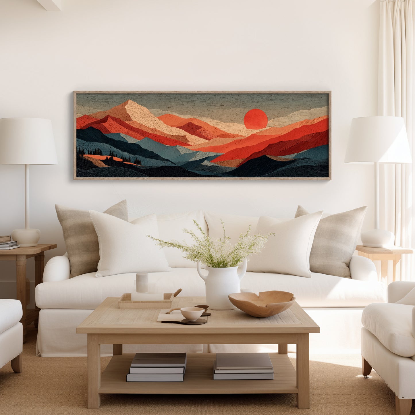 Crimson Sun Over Layered Peaks