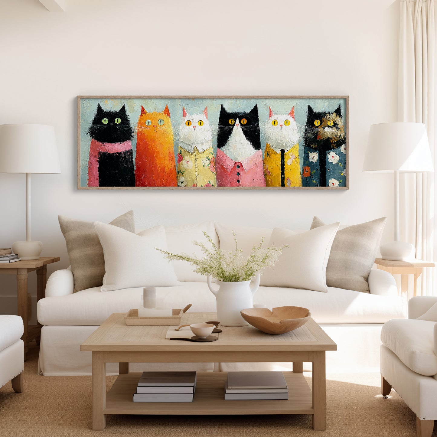 Dressed-Up Cats in a Row