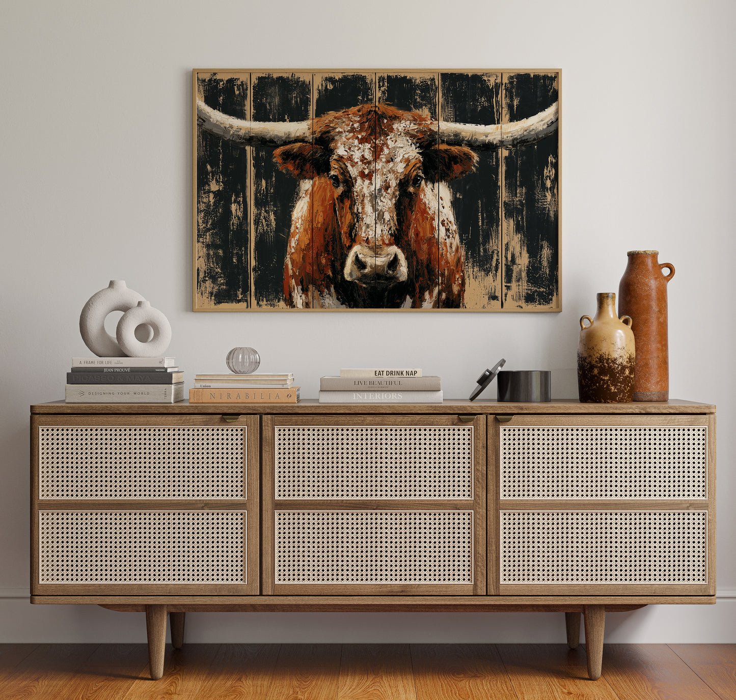 Longhorn Against Midnight Wood