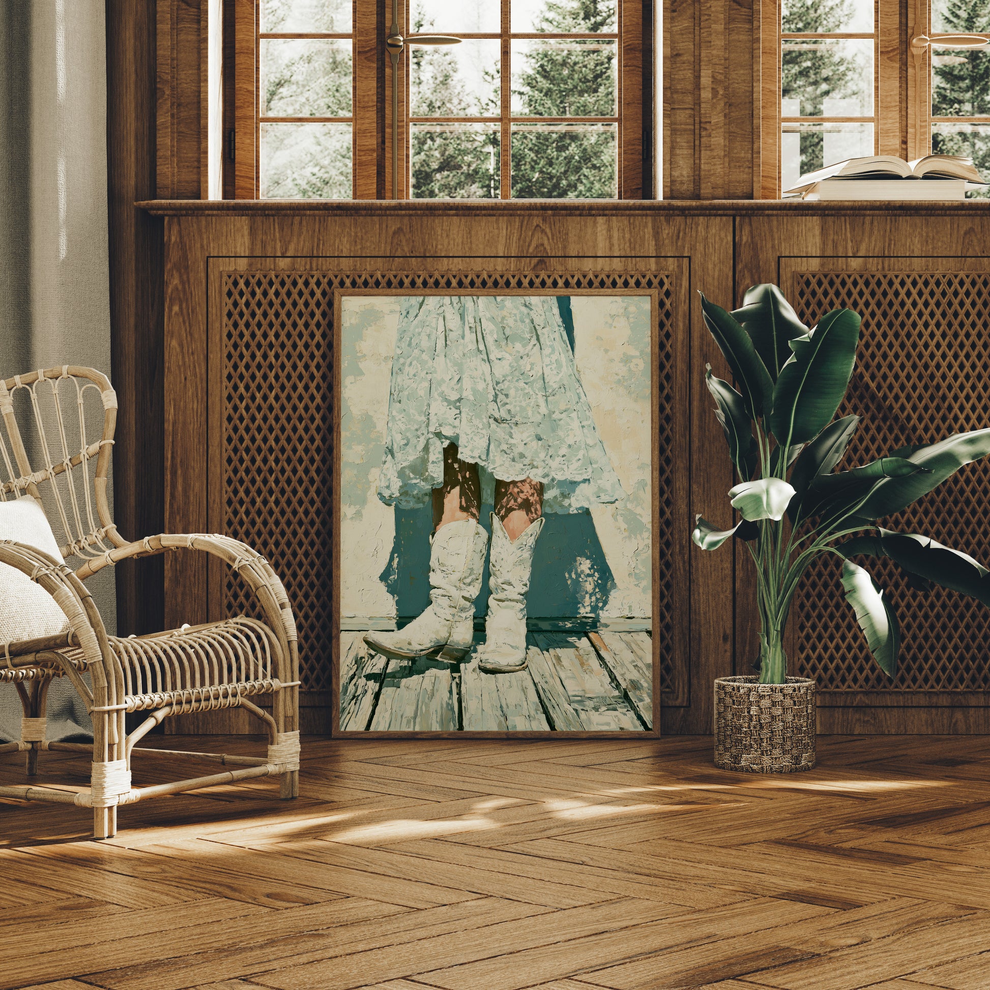 Lace Hem, White Boots, Wooden Porch
