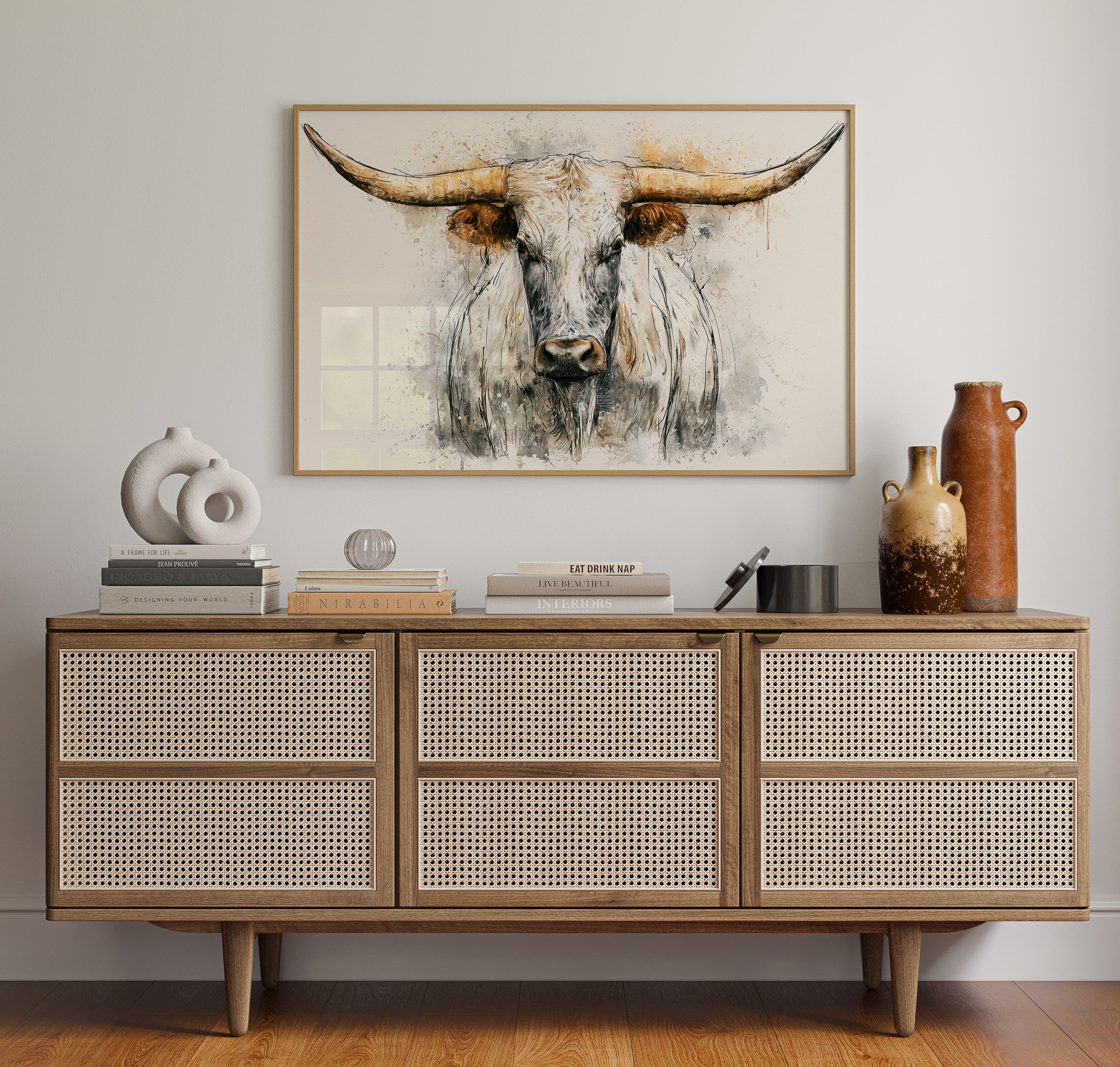 Longhorn in Ink and Wash