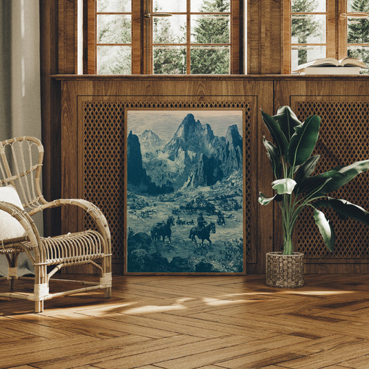 Riders Through the Rockies: Vintage Engraving