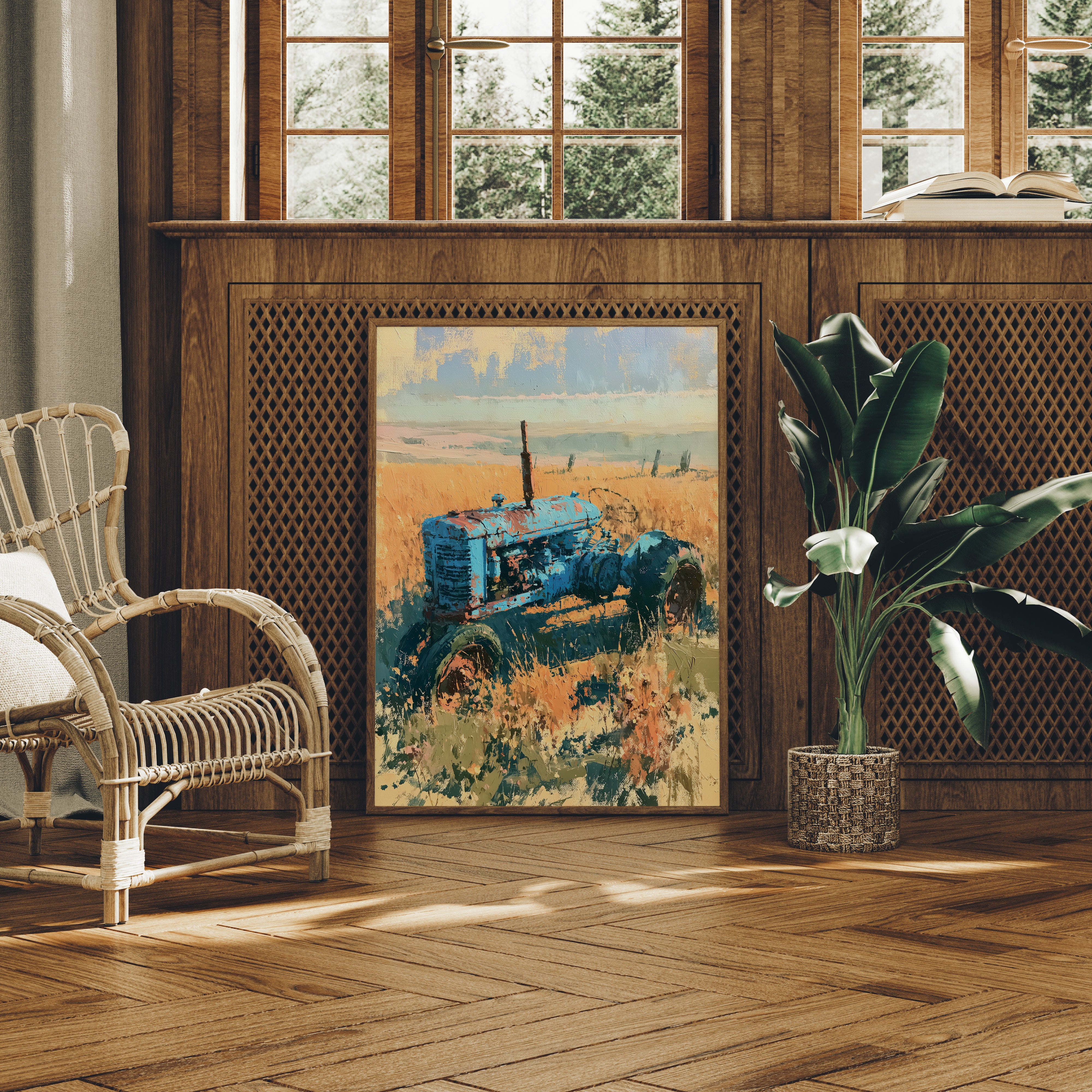 Faded Blue: Tractor Lost in Golden Grass
