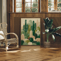 Twin Saguaros: Cactus Collage in Green & Tan