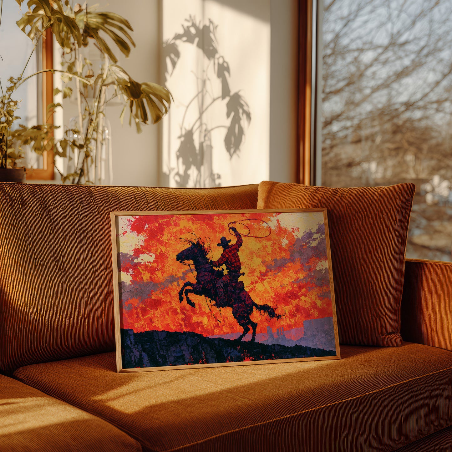 Rearing Cowboy, Desert Sunset Blaze
