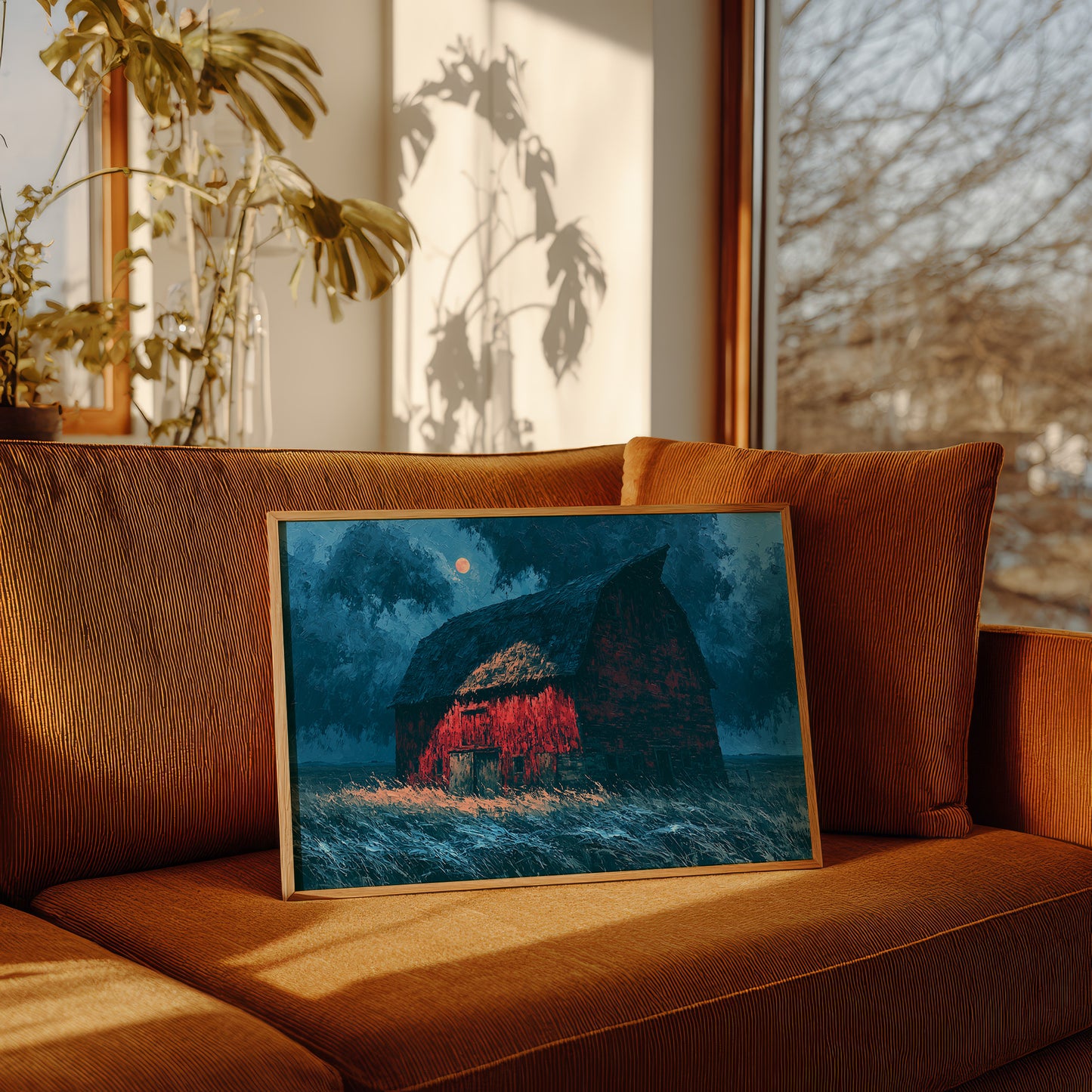 Red Barn Under a Blue Moon