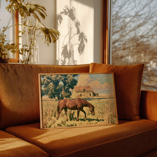 Grazing Horse at the Old Farmhouse