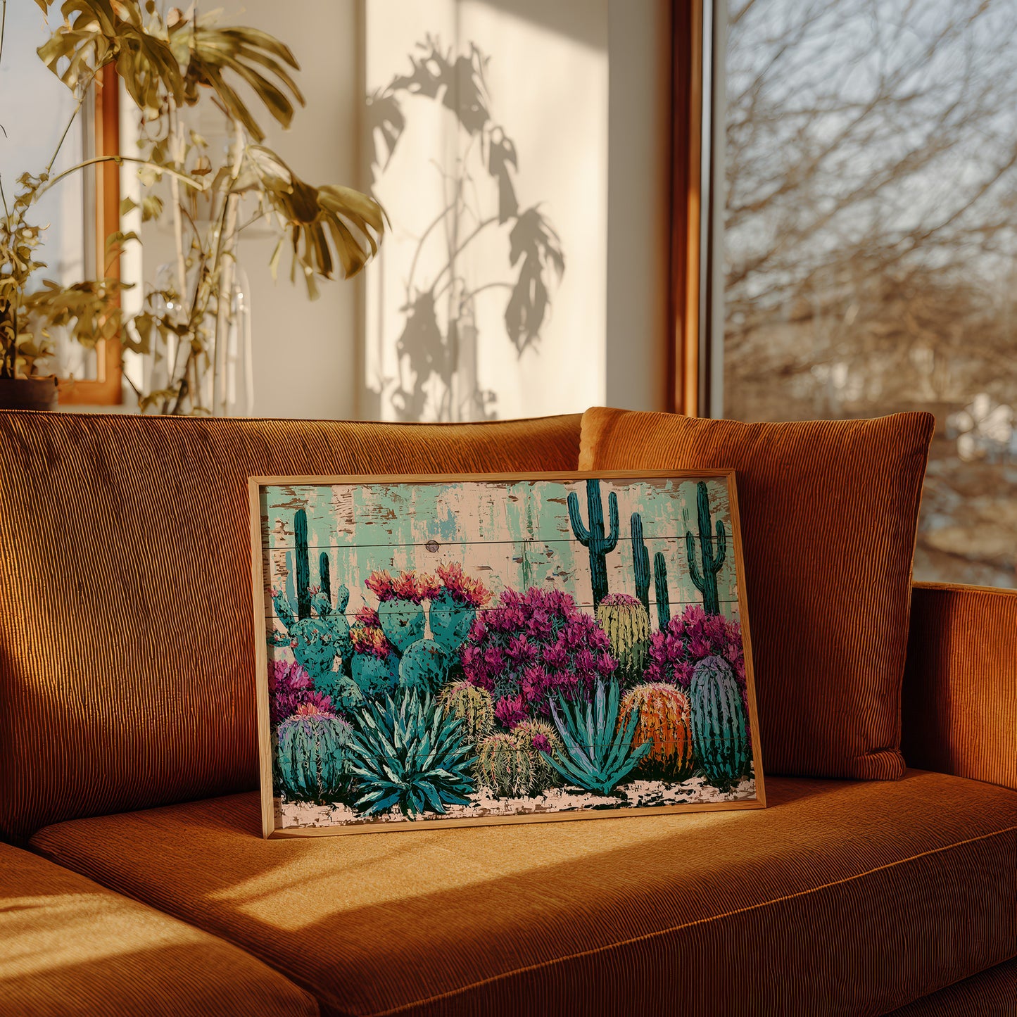 Turquoise Cactus and Fuchsia Blooms