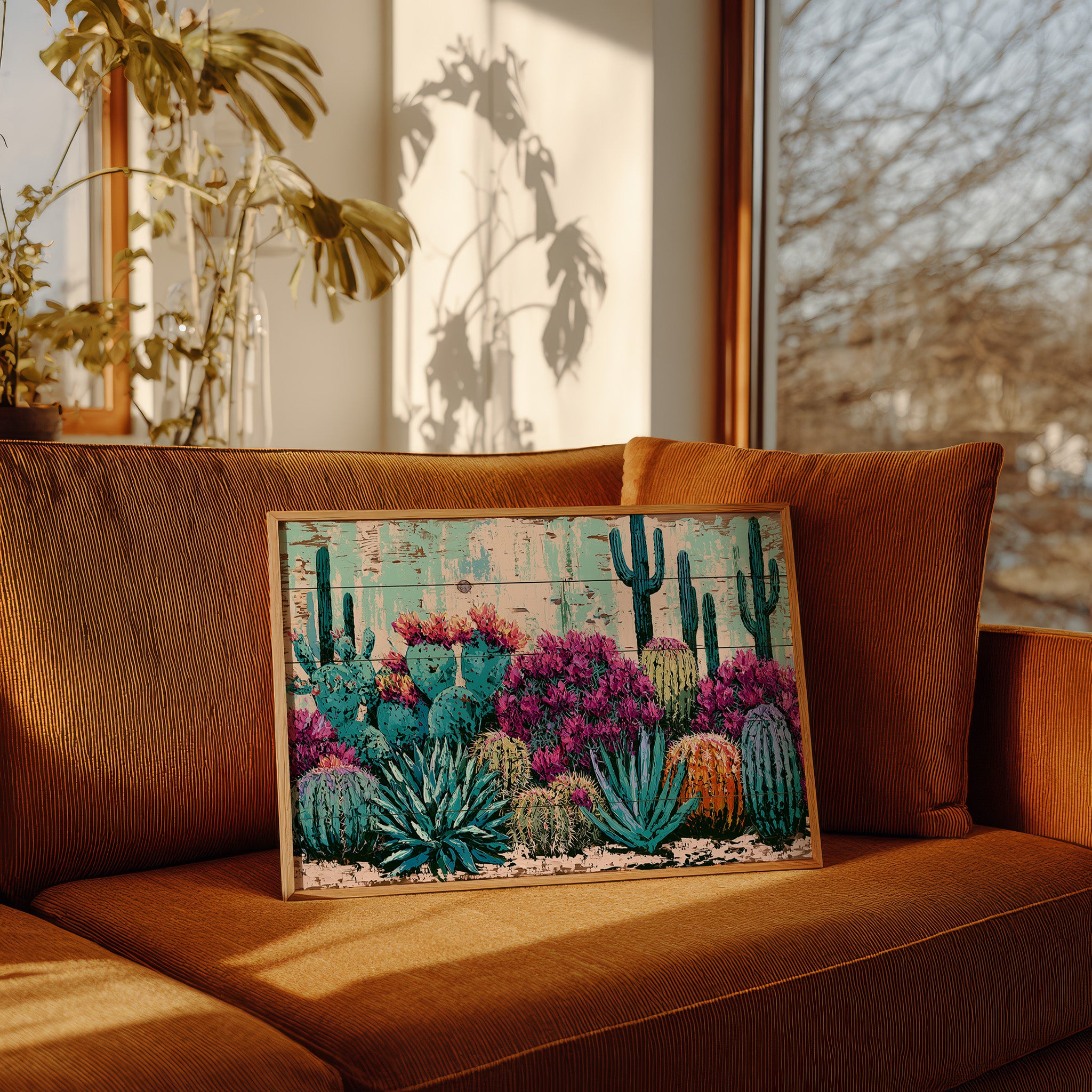 Turquoise Cactus and Fuchsia Blooms