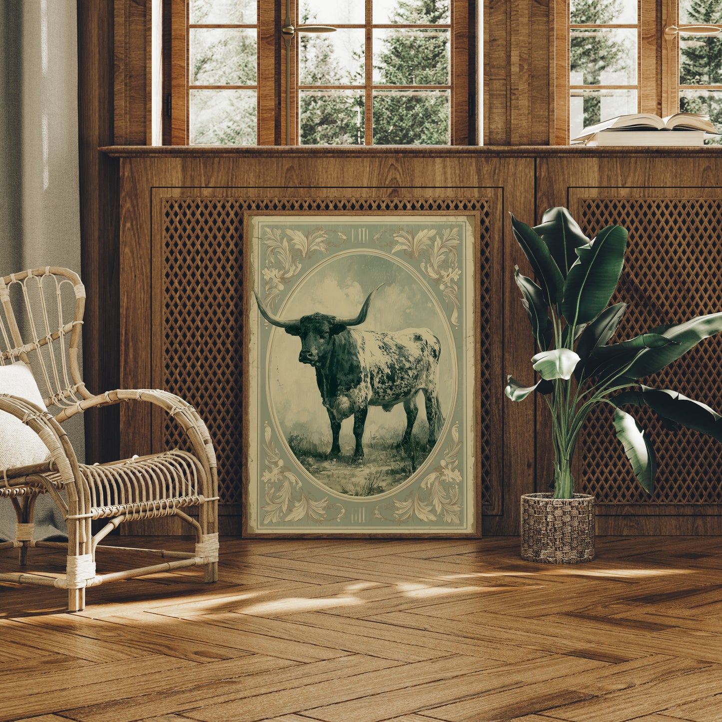 Longhorn in Antique Frame
