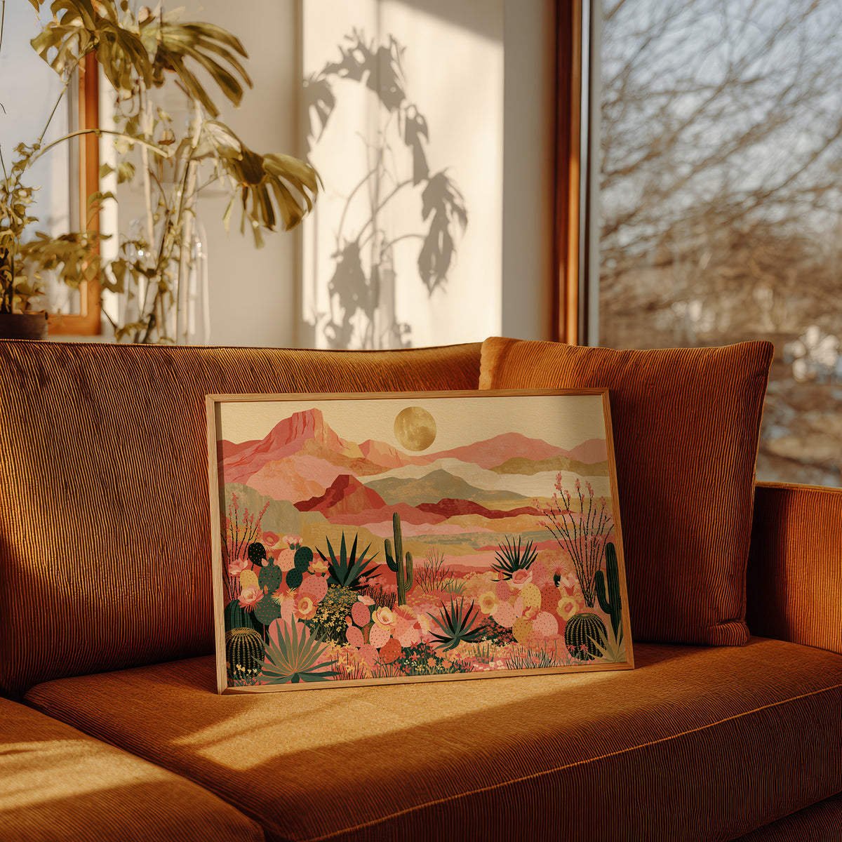 Blooming Desert Under Golden Moon