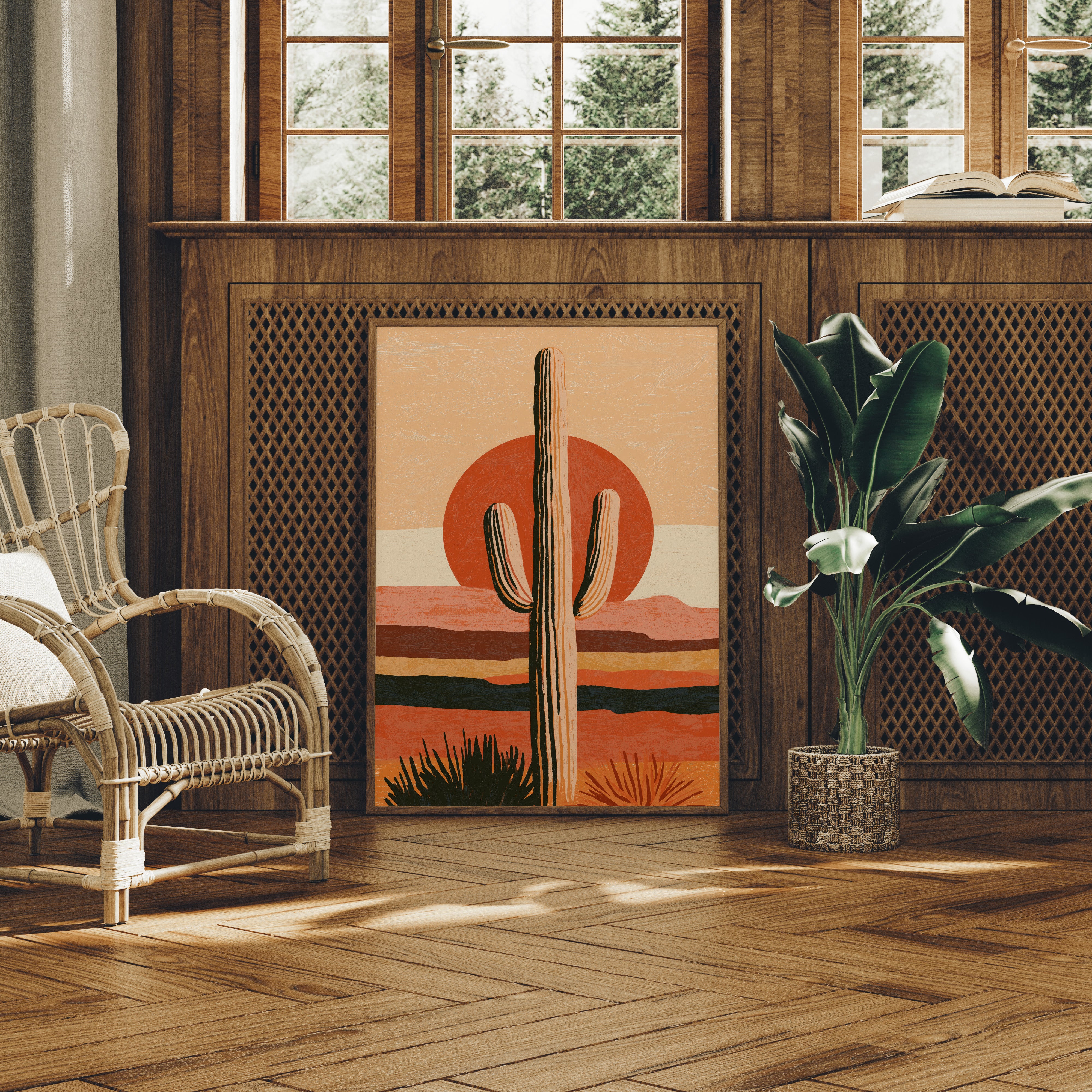 Illustrated Saguaro Layered Sunset