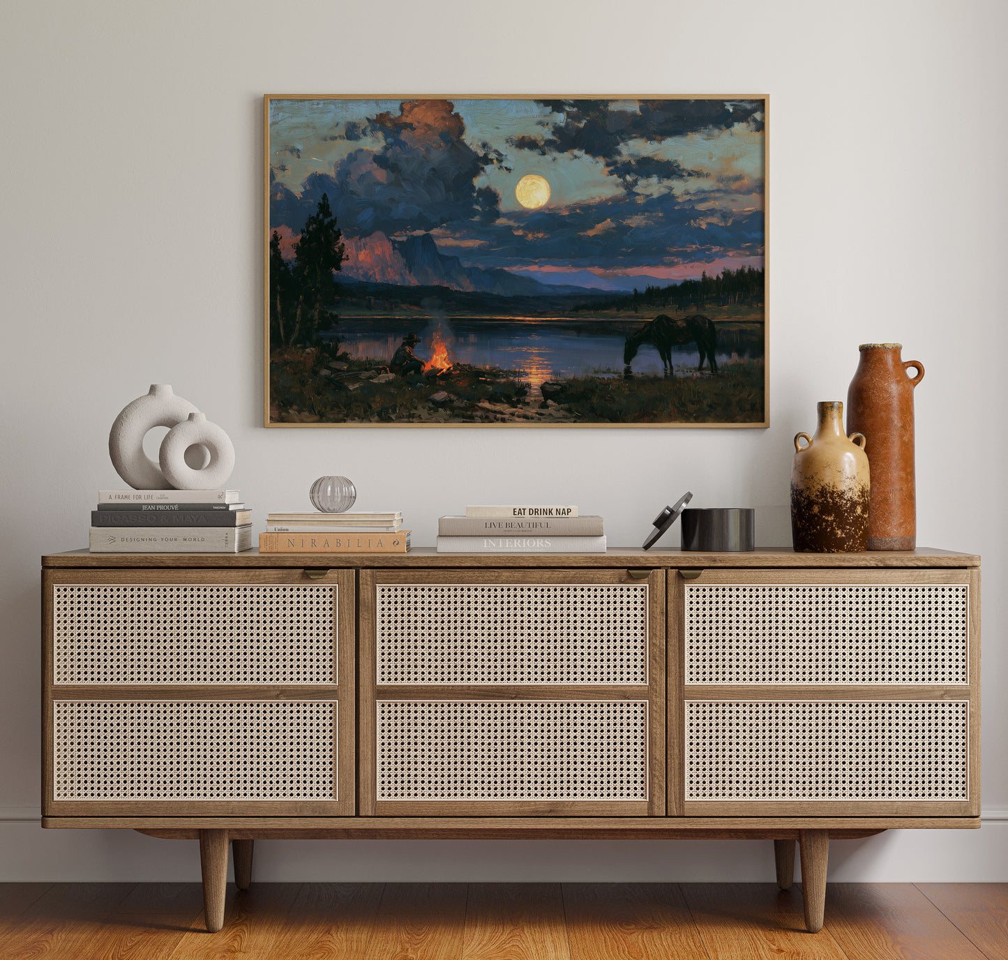 Campfire Under Moonrise