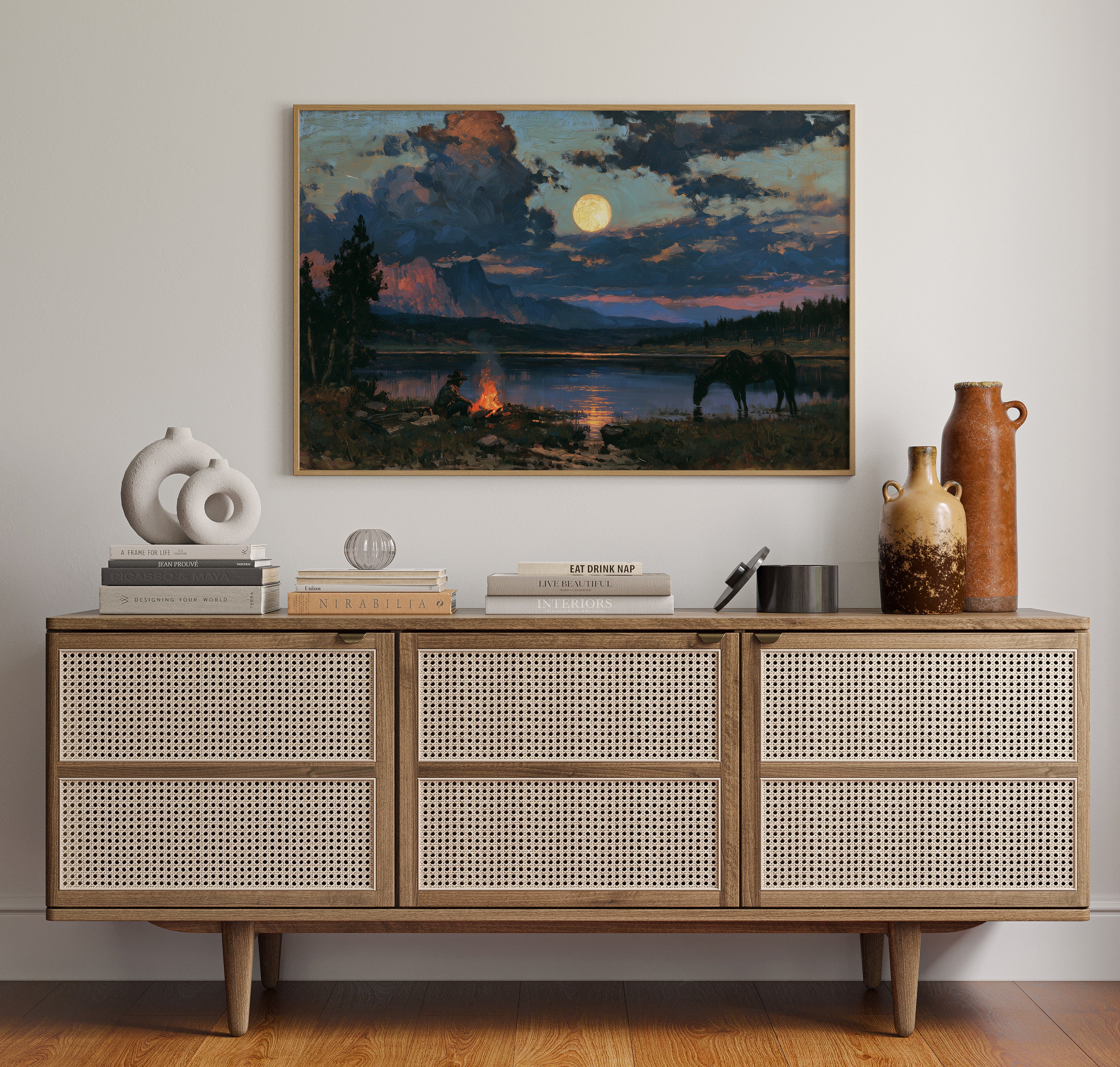 Campfire Under Moonrise