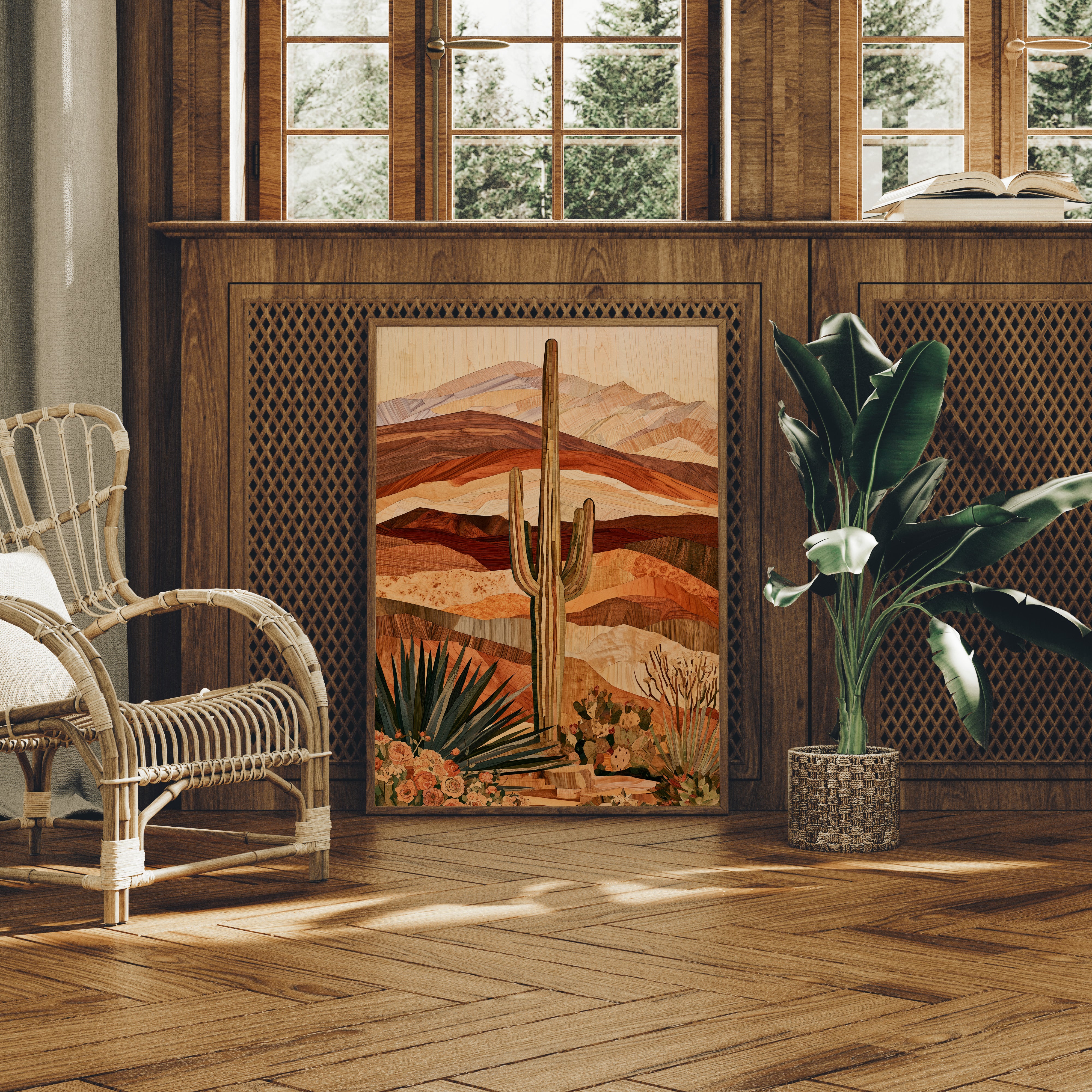 Saguaro In Wood Grain Layers