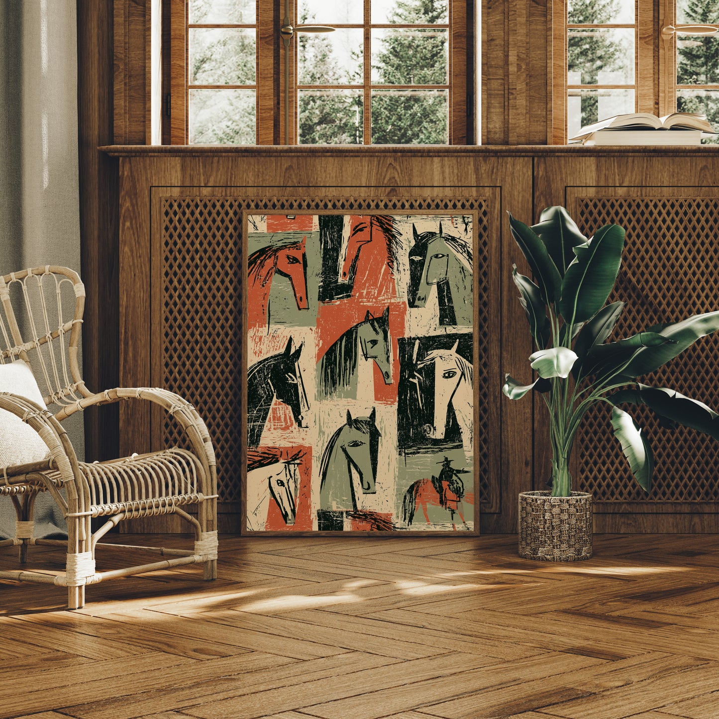 Horse Heads Block Print Grid