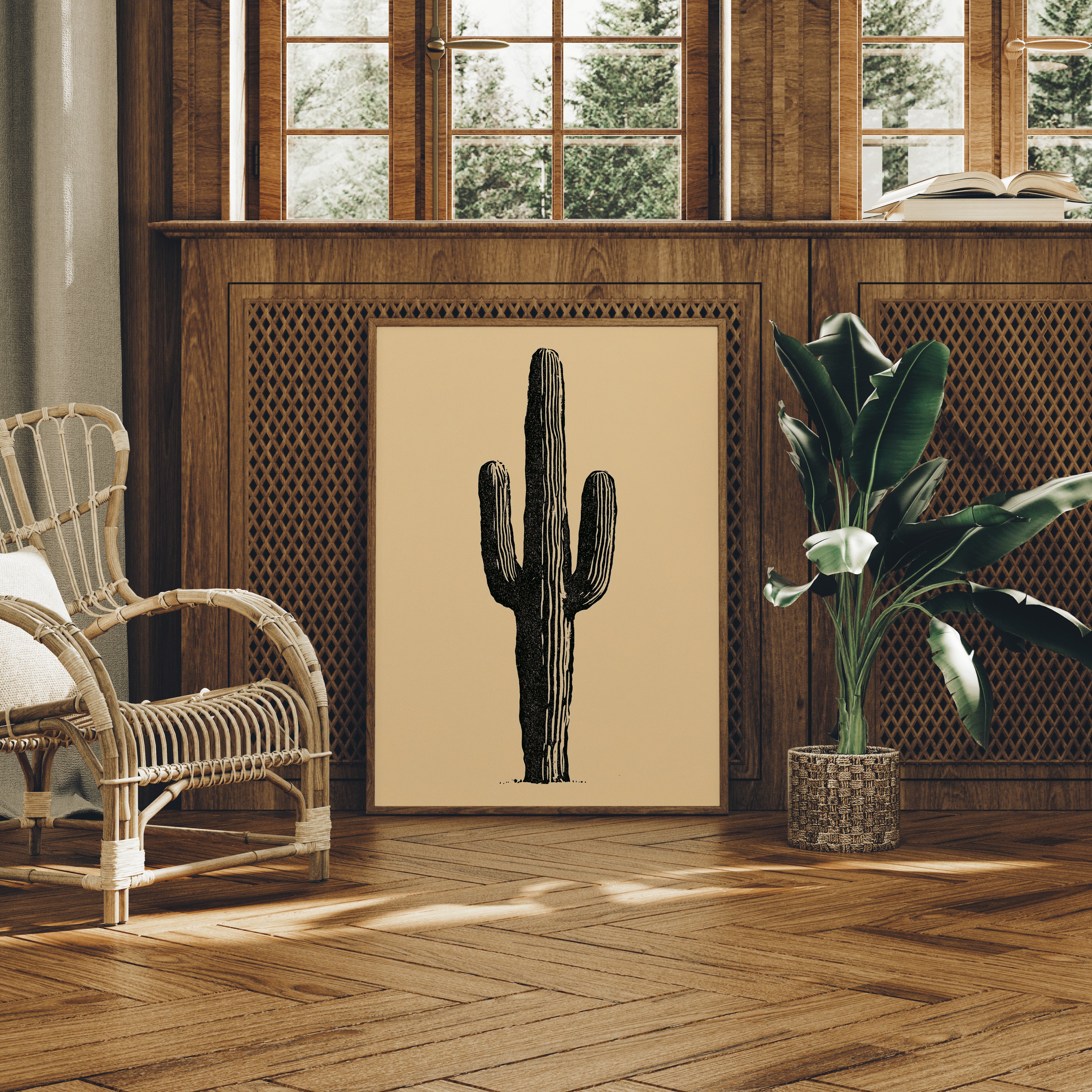 Solo Saguaro Block Print