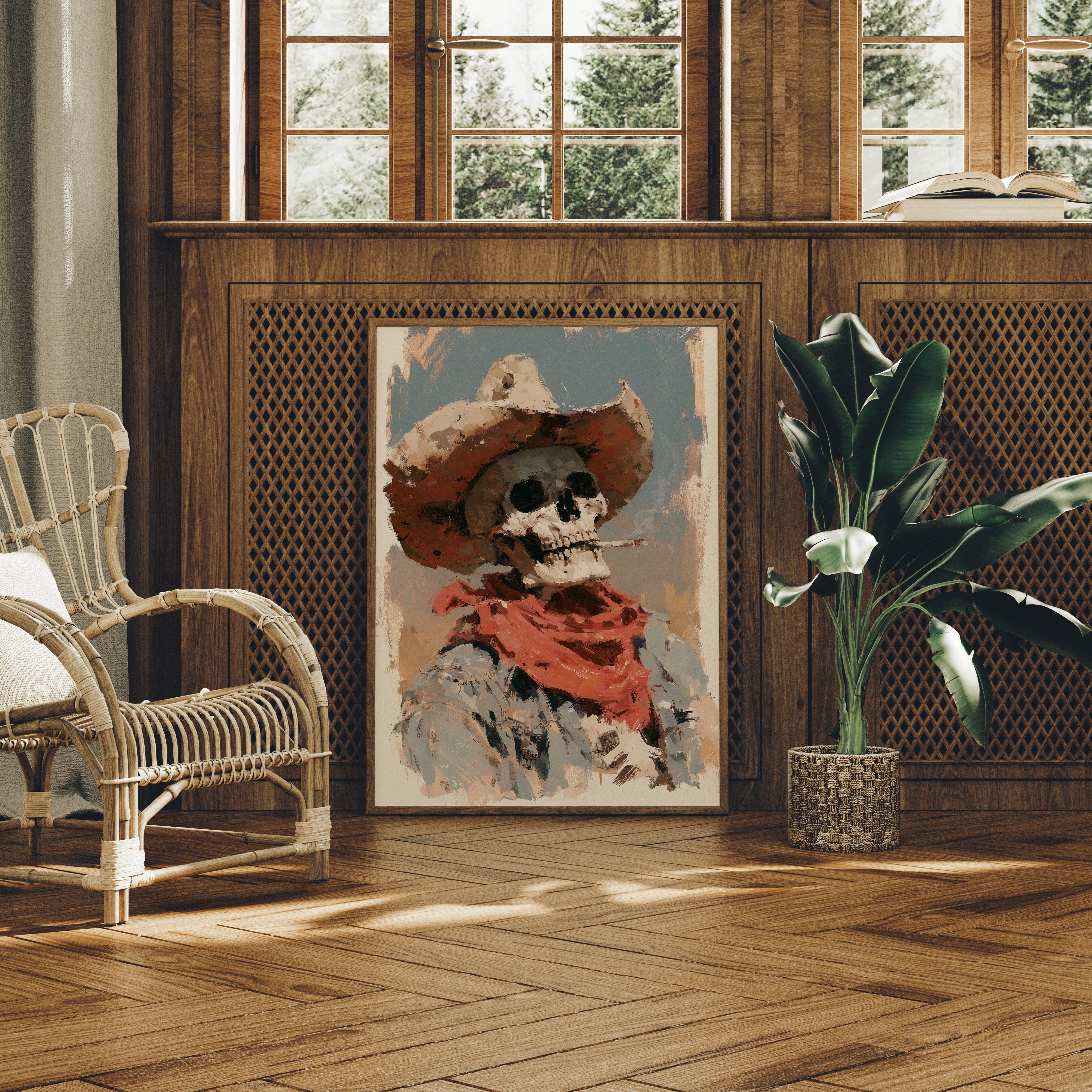 Desert Desperado: Smoking Skeleton Cowboy