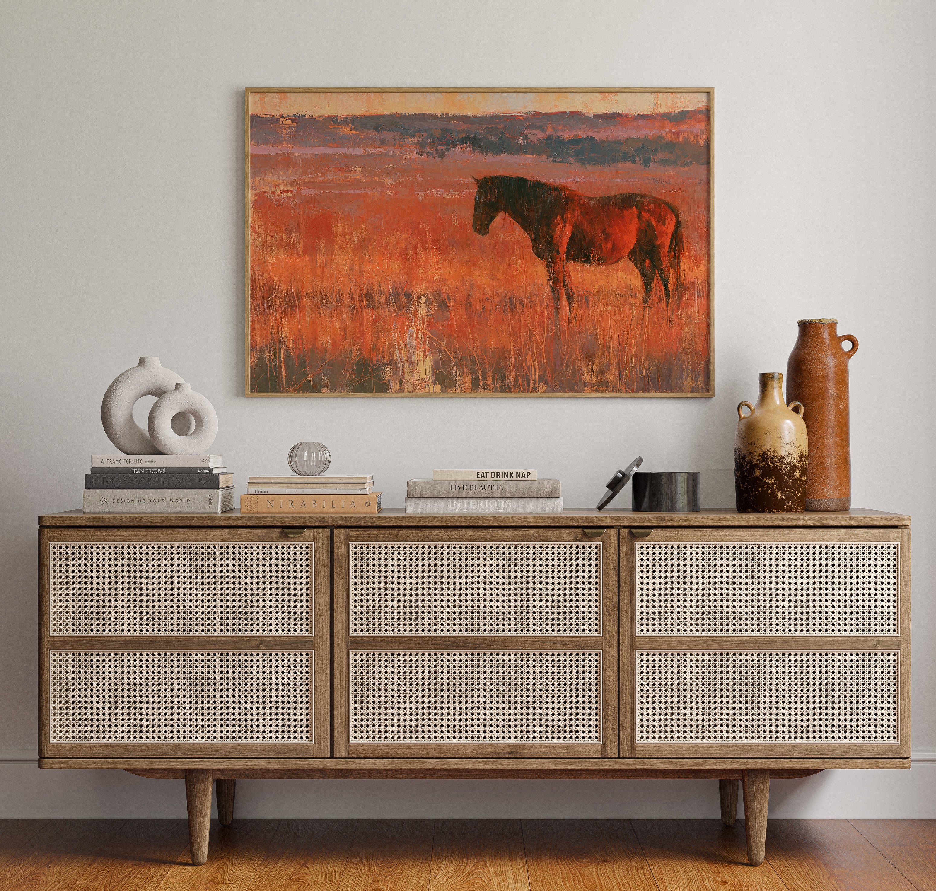 Grazing Horse, Crimson Dusk