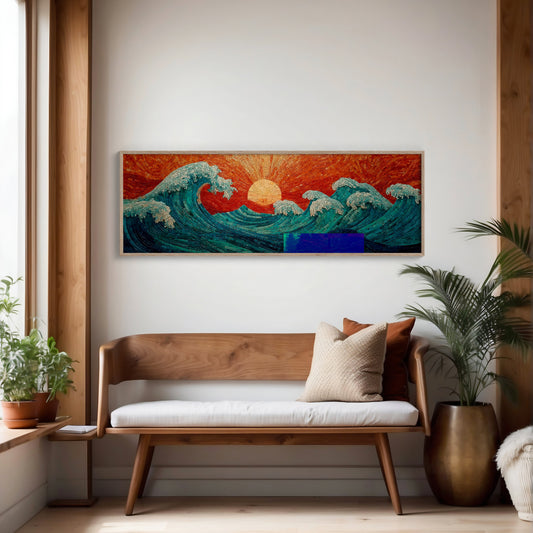 Crimson Sun Over Tiled Tides