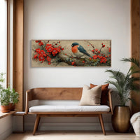 Songbird Among Scarlet Blossoms