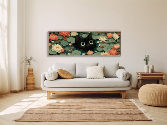 Midnight Cat Among Lotus Blossoms
