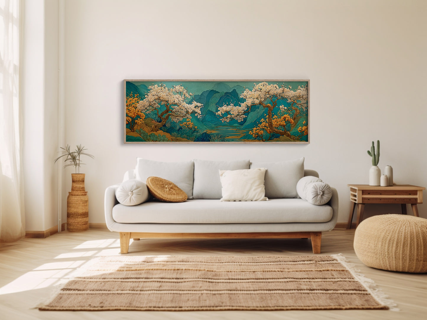 Cherry Blossoms Over Tranquil Mountain Lake