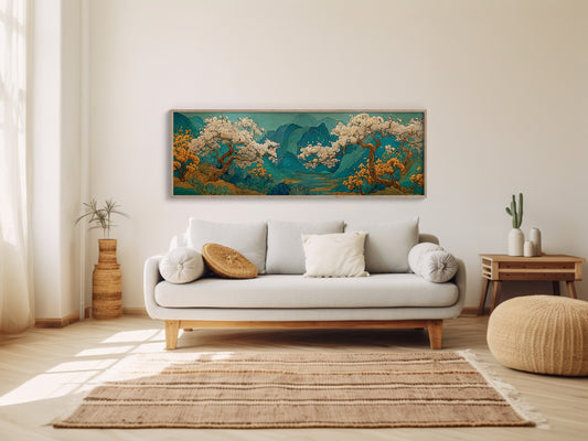 Cherry Blossoms Over Tranquil Mountain Lake