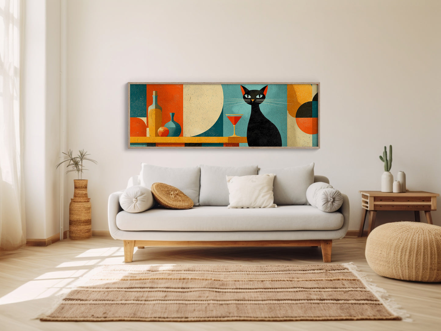 Mid Century Black Cat and Cocktail